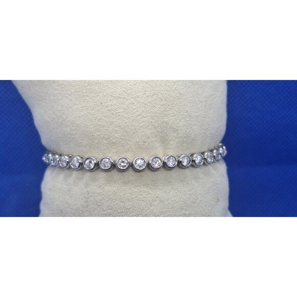 925 Silver Bezel-Set Cubic Zirconia Tennis Bracelet- 7" Excellent! - Picture 2 of 8